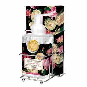 Michel Design Works Foaming Hand Soap & 15-Piece Napkin Set. Midnight Rose, Beautiful Square Container with Pump