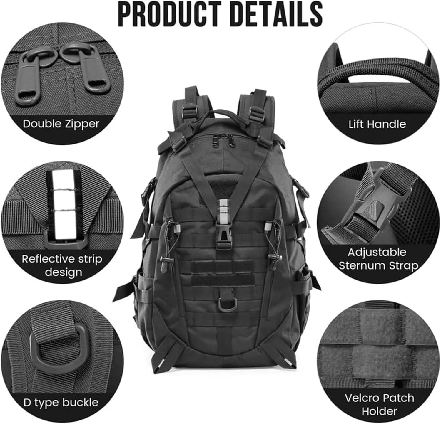 Military Tactical Backpack 25l for Men,Molle Hiking Camping Backpack with Luminous Strip,Outdoor Hunting Daypack (CP)