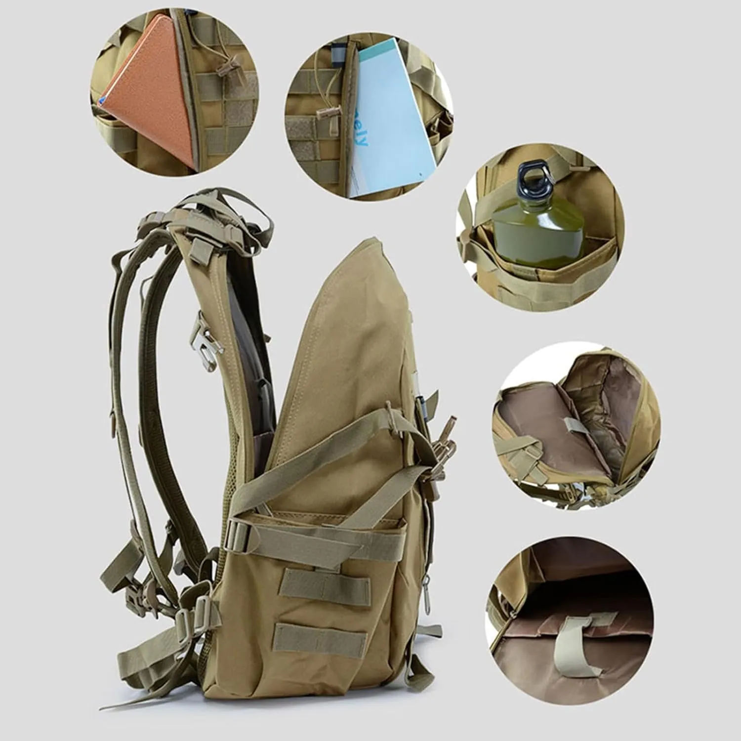 Military Tactical Backpack 25l for Men,Molle Hiking Camping Backpack with Luminous Strip,Outdoor Hunting Daypack (CP)
