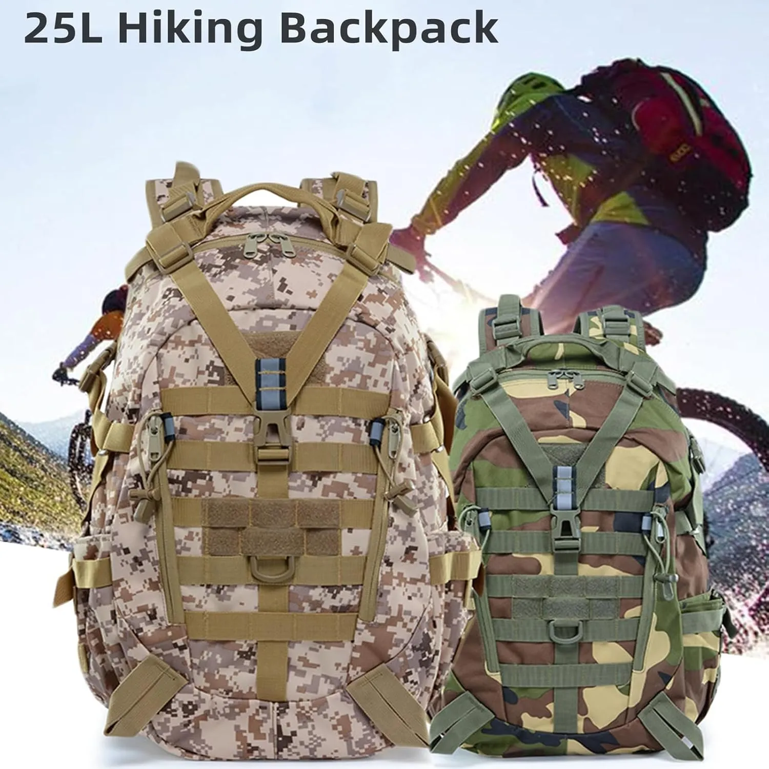 Military Tactical Backpack 25l for Men,Molle Hiking Camping Backpack with Luminous Strip,Outdoor Hunting Daypack (CP)