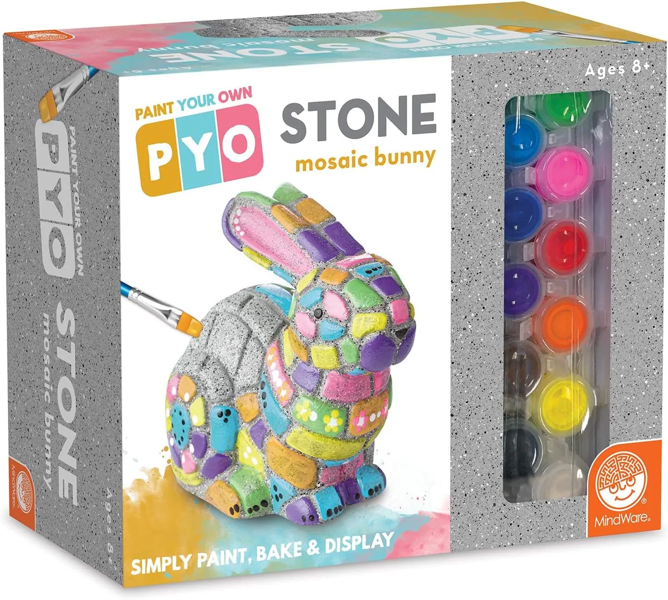 MindWare Paint Your Own Stone Bunny Rabbit - Mosaic Stepping Stone Craft Kit for Kids Includes Paint and Brush, Made of Weather Resistant Cement