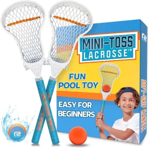 Mini Toss Lacrosse Set – The Ultimate Game for the Pool or Beach & Backyard - Comes with Water Skipping Ball & Rubber Ball - Sticks come with Full Size Large Basket for Easier Catching and Throwing