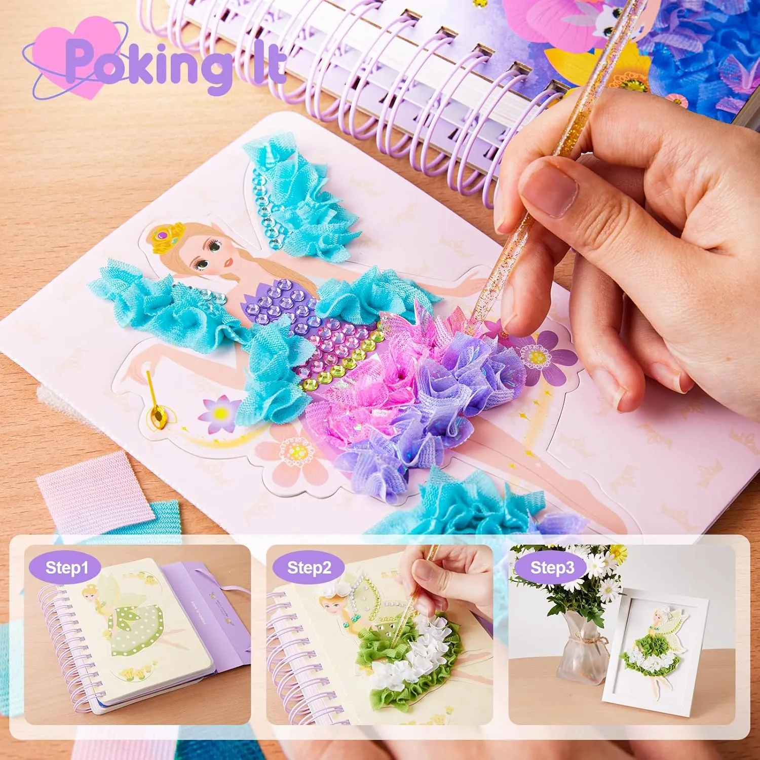 MIROLA KIDS 4 in 1 Poke Fun Art Kits for Girls, Magic Princess Crafts for Kids Ages 4-8, DIY Activity with Princess Stickers, Watercolor Paint, Diamond Art Gifts for 4 5 6 7 8  Year Old Girls