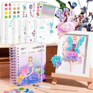 MIROLA KIDS 4 in 1 Poke Fun Art Kits for Girls, Magic Princess Crafts for Kids Ages 4-8, DIY Activity with Princess Stickers, Watercolor Paint, Diamond Art Gifts for 4 5 6 7 8  Year Old Girls