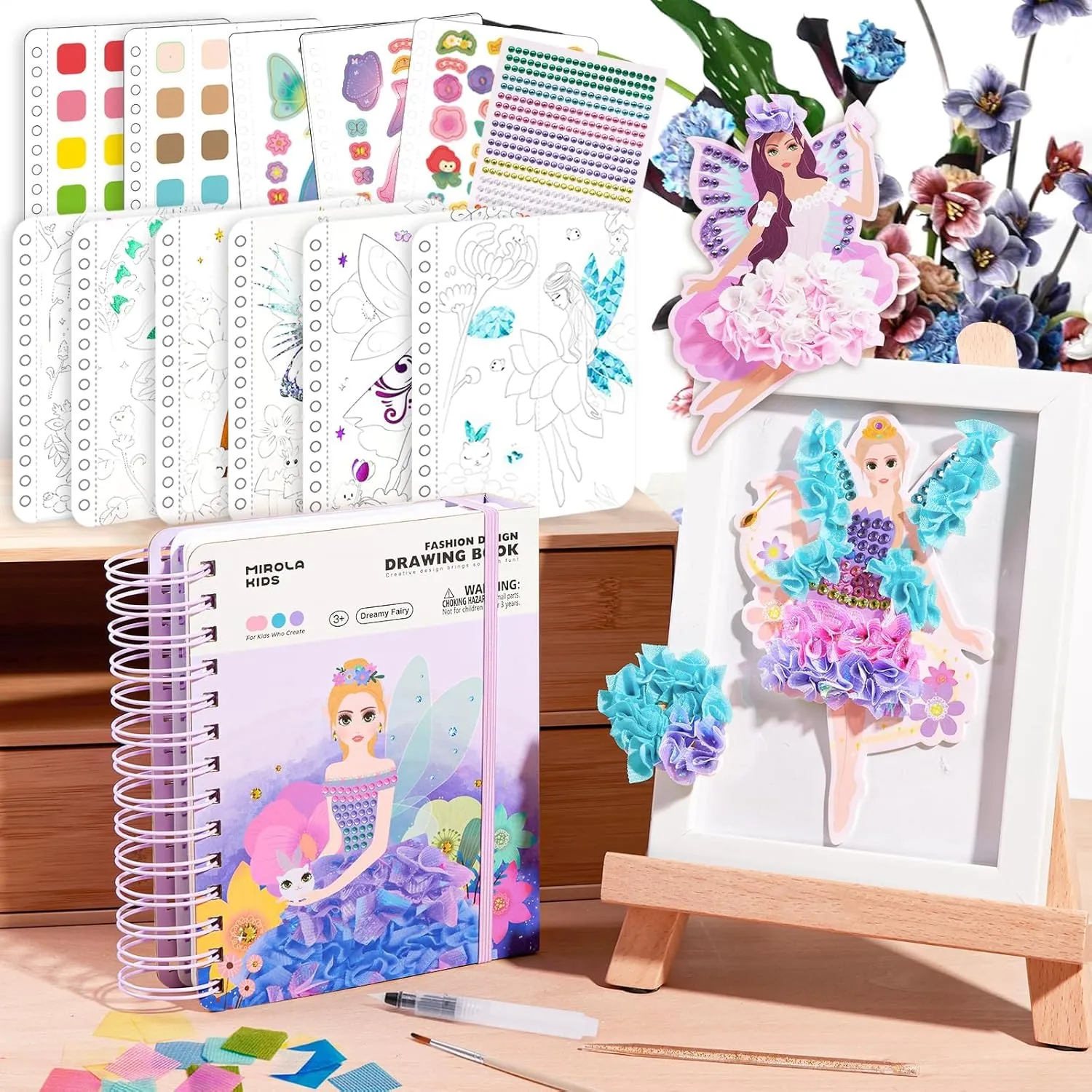 MIROLA KIDS 4 in 1 Poke Fun Art Kits for Girls, Magic Princess Crafts for Kids Ages 4-8, DIY Activity with Princess Stickers, Watercolor Paint, Diamond Art Gifts for 4 5 6 7 8  Year Old Girls