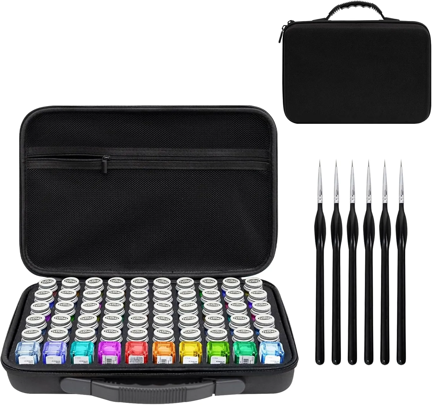 Model Paint Storage Case for Testors Paints, Paint Organizer Bag Holds 60 Bottles with Extra Pocket for 6 Fine Detail Miniatures Paint Brushes (Paint Not Included)