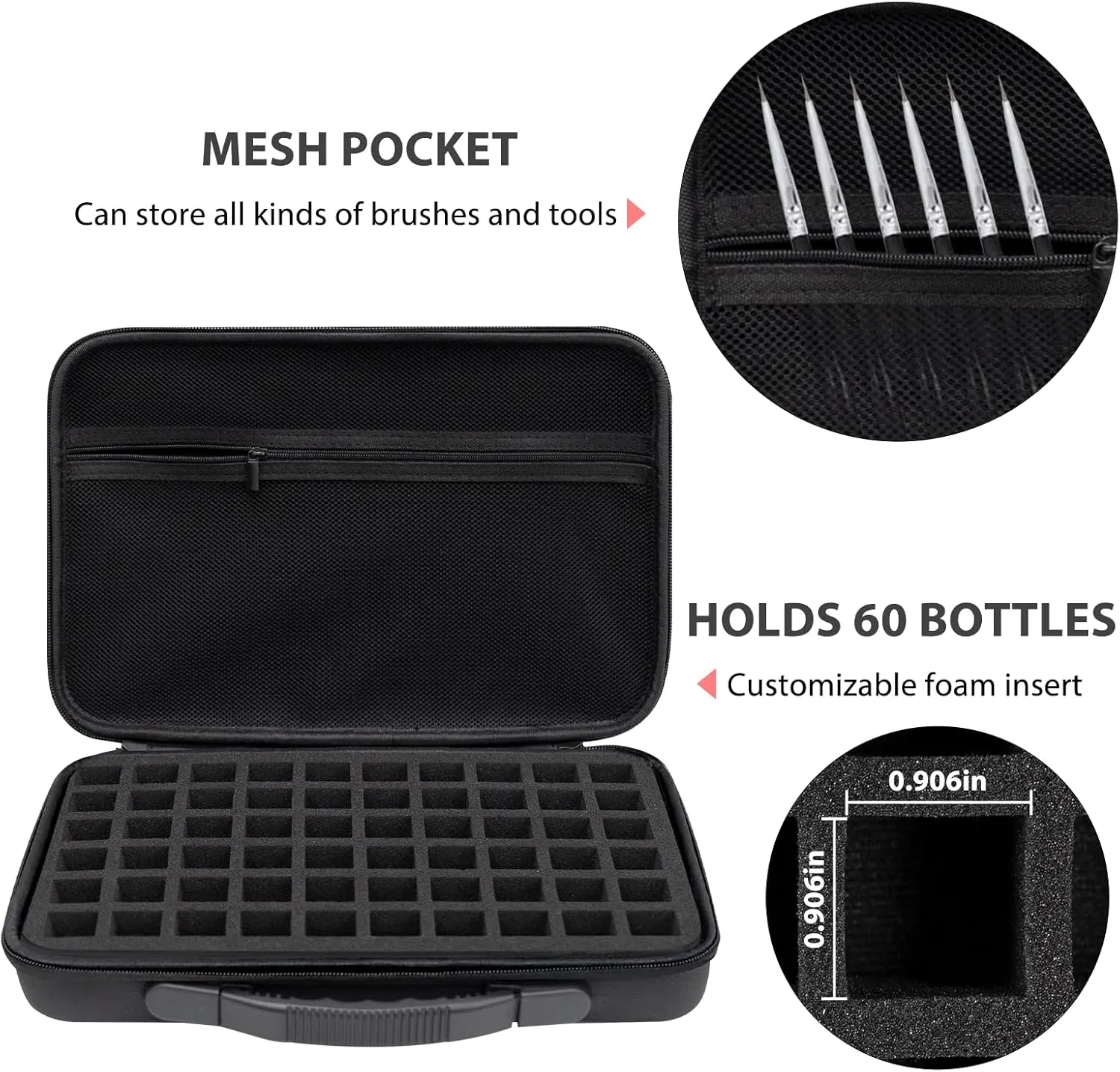 Model Paint Storage Case for Testors Paints, Paint Organizer Bag Holds 60 Bottles with Extra Pocket for 6 Fine Detail Miniatures Paint Brushes (Paint Not Included)