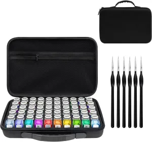 Model Paint Storage Case for Testors Paints, Paint Organizer Bag Holds 60 Bottles with Extra Pocket for 6 Fine Detail Miniatures Paint Brushes (Paint Not Included)