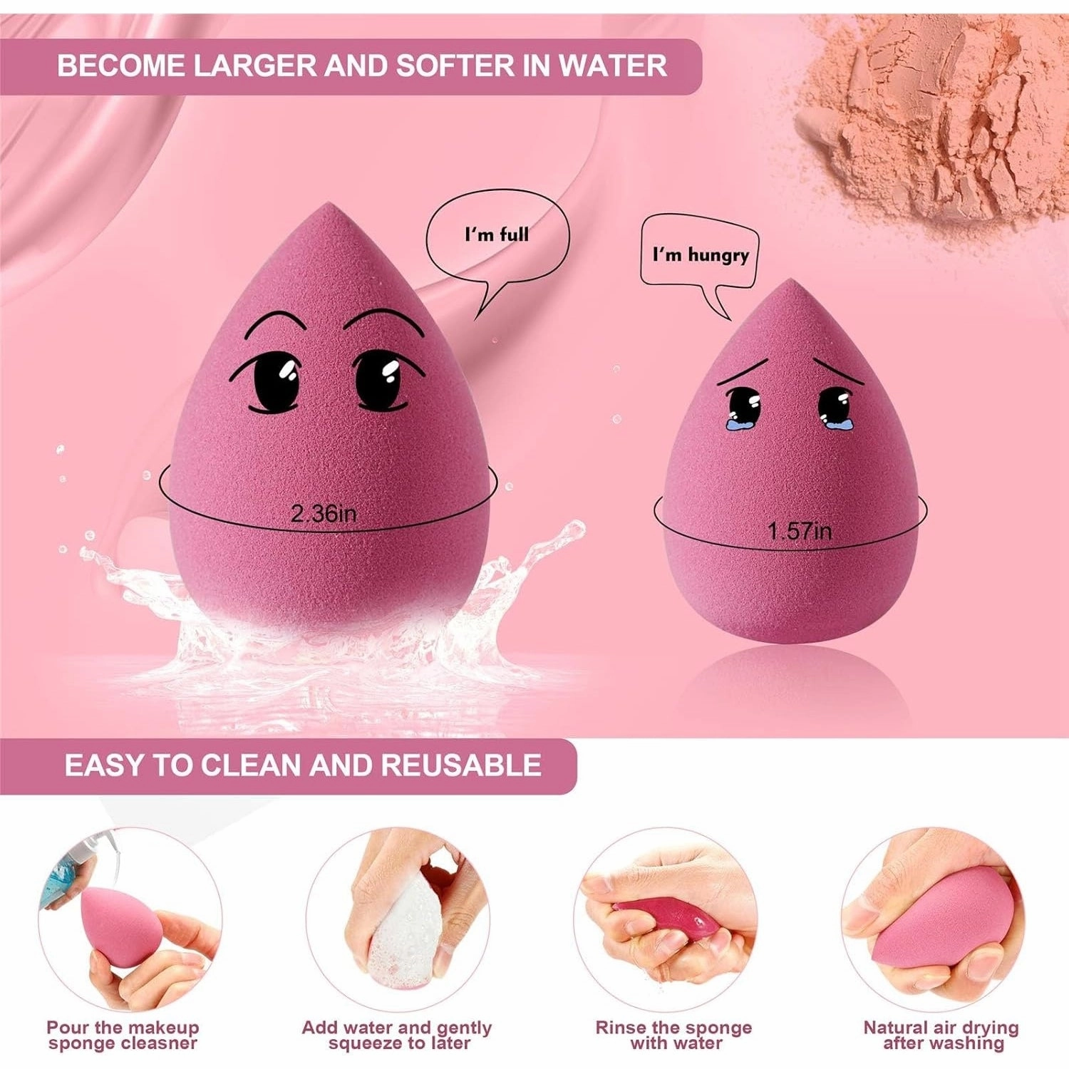 MOMENT 4 Pieces Makeup Sponge Set Beauty Blender Sponges Makeup Eggs with Case Latex-Free Vegan Foundation Applicator Makeup Puff for Powder Cream