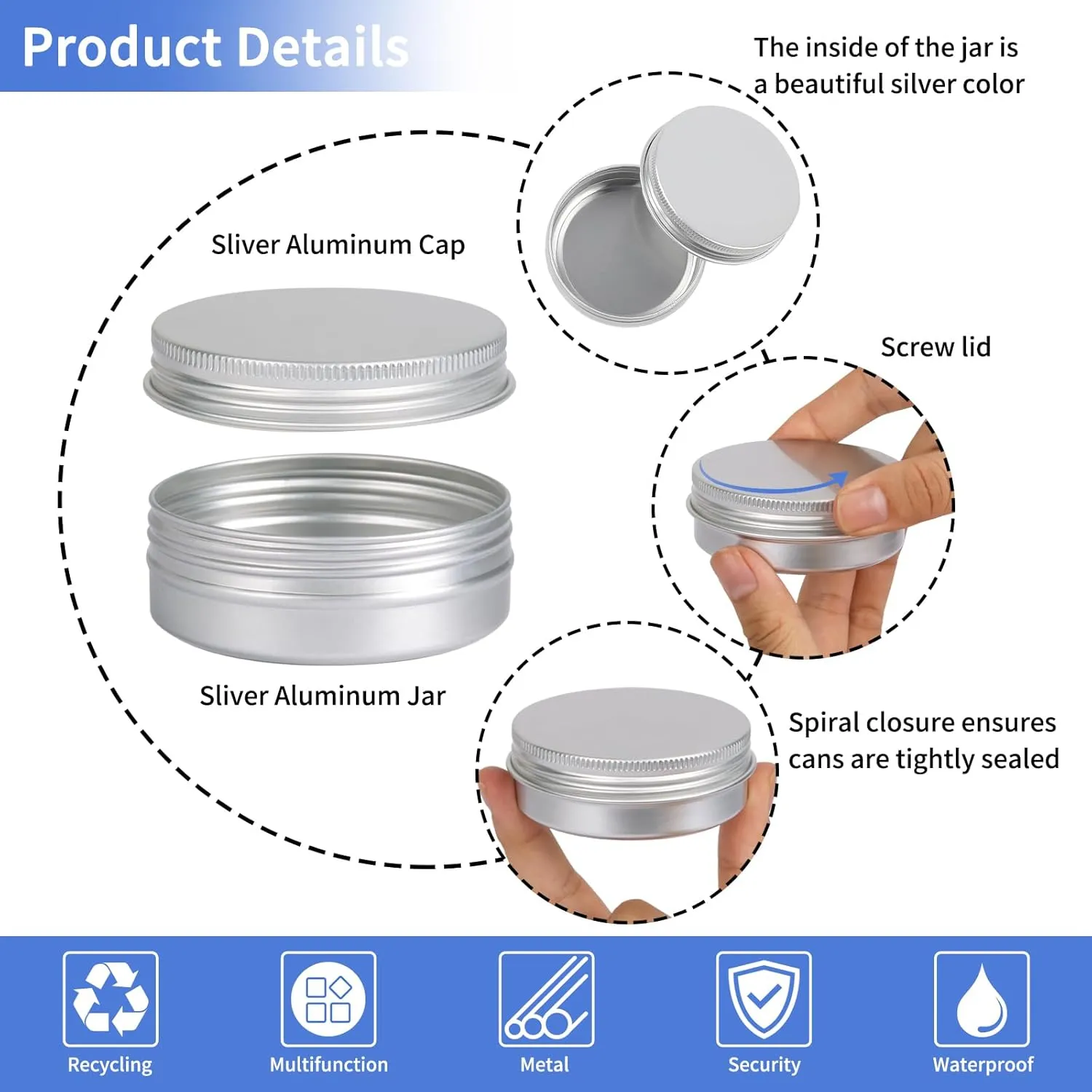 Moretoes 60 Pack Tins, 2Oz Metal Round Tins, Aluminum Tin Cans Containers with Screw Lid for Lotion Bars, Balms, Salve, Spices or Beard Balm