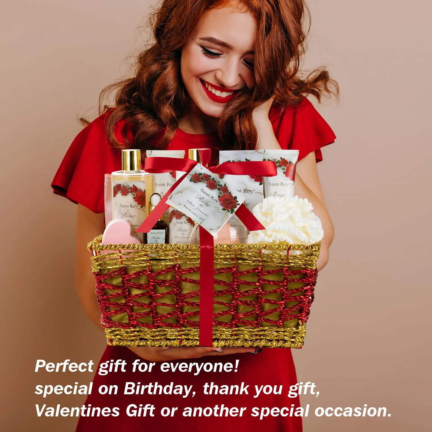 Mother's Day Gifts for Mom Bath and Body Gift Basket For Women, 21 Pcs Rose Jasmine self care basket Bath Spa Kit beauty sets, Friendship Birthday Gifts