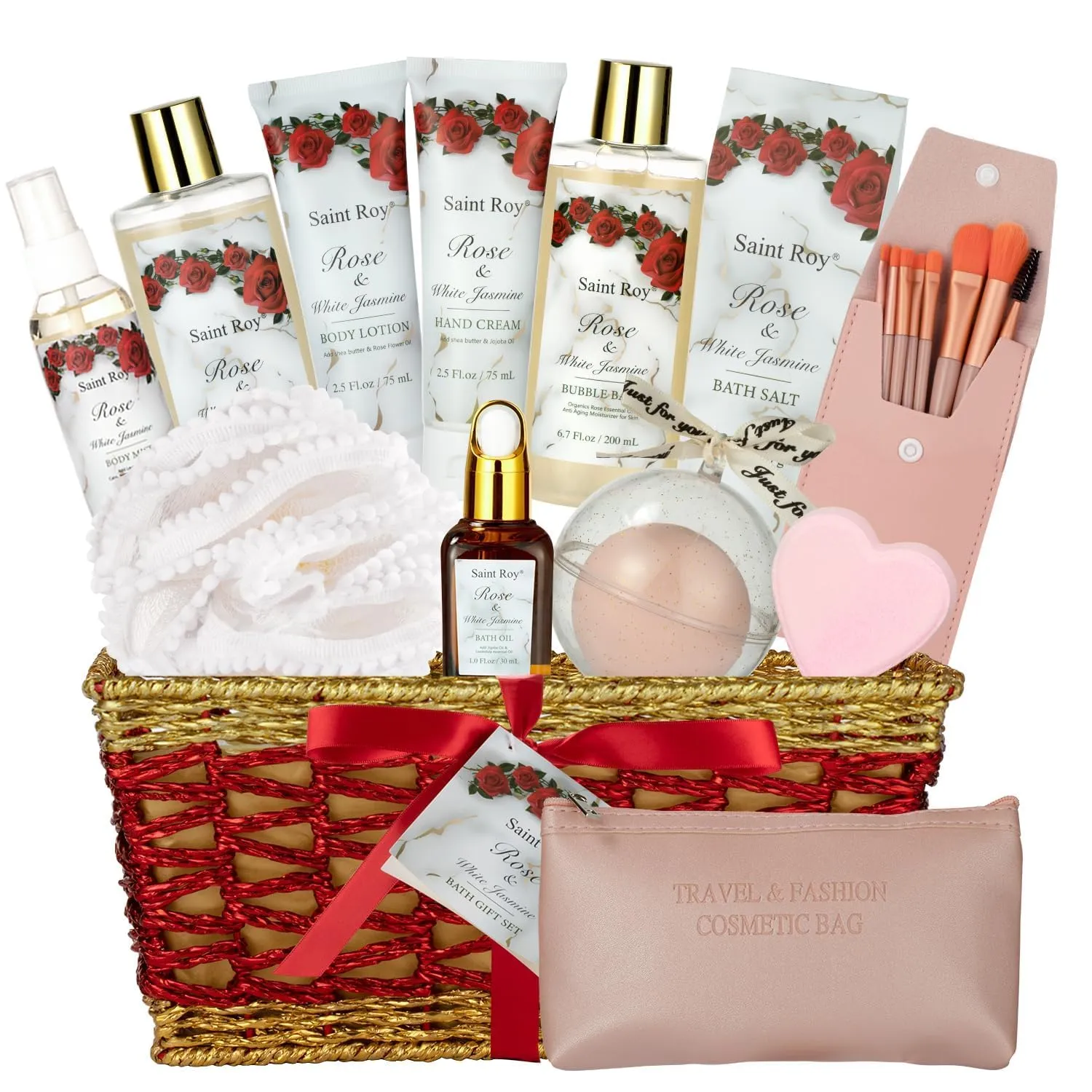 Mother's Day Gifts for Mom Bath and Body Gift Basket For Women, 21 Pcs Rose Jasmine self care basket Bath Spa Kit beauty sets, Friendship Birthday Gifts