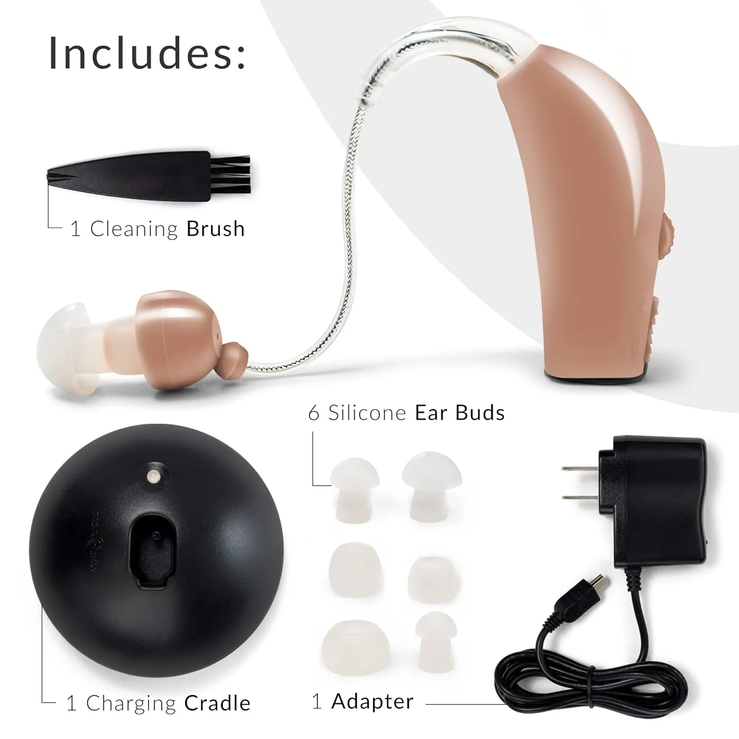 MSA 30X Behind the Ear Sound Amplifier, Amplifies Sound by 30 Times, Lightweight, Virtually Invisible, Comfortable, Adjustable Volume, Fast Charging, Medium Brown, 1ct