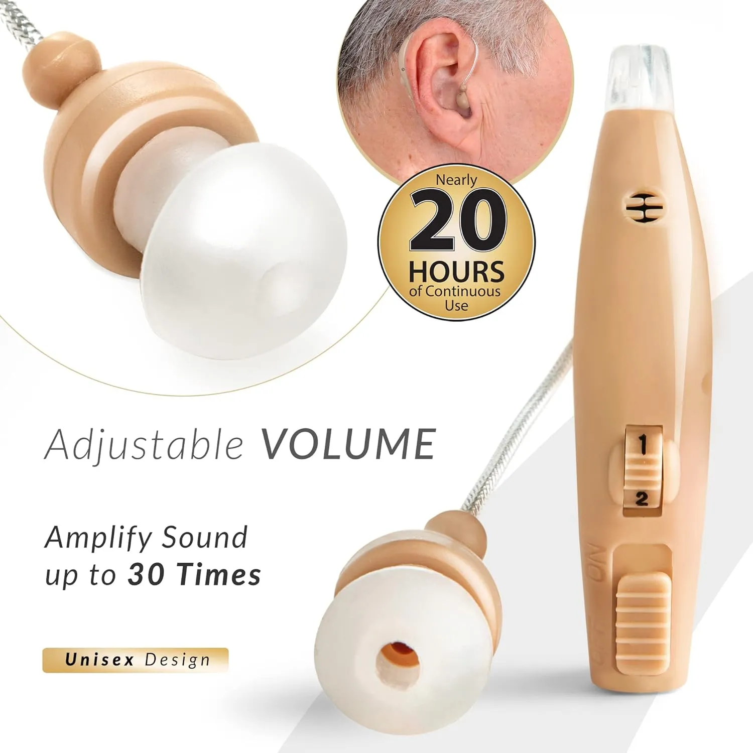 MSA PRO Sound Amplifier, Amplifies Sound by 30 Times, Up to 20 Hours Continuous Use, Lightweight, Nearly Invisible, Adjustable Volume, Fast Charging, Nude, 1ct