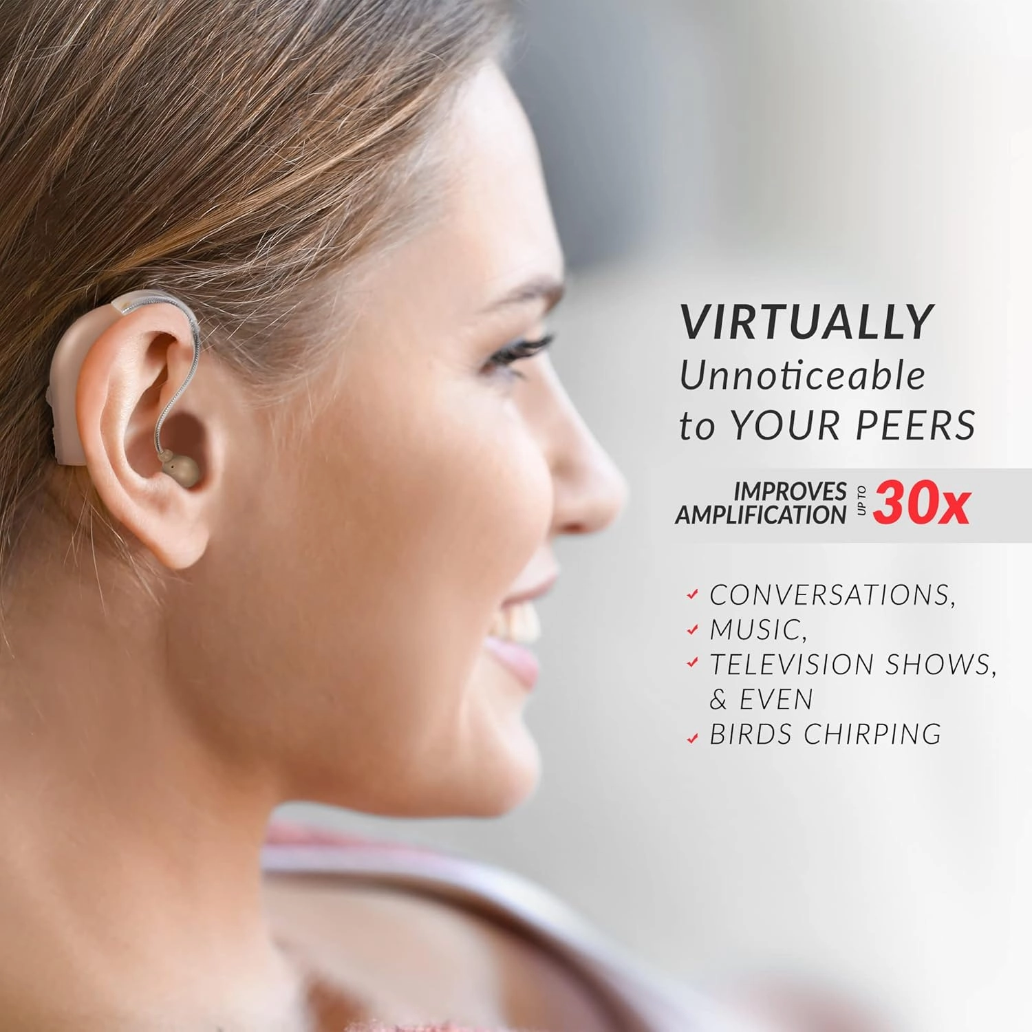 MSA 30X Behind the Ear Sound Amplifier, Amplifies Sound by 30 Times, Lightweight, Virtually Invisible, Comfortable, Adjustable Volume, Fast Charging, Nude, 2ct