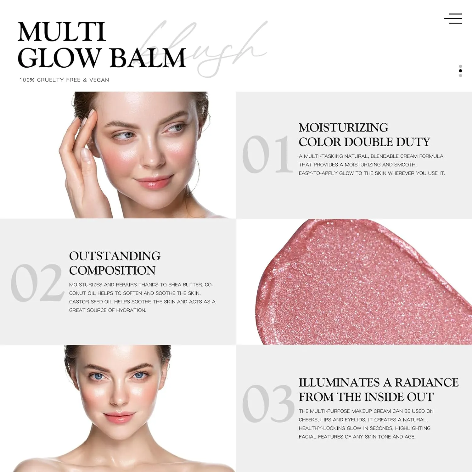 Multi Glow Balm, Cream Blush for Cheeks, Blush Balm Face Makeup, Radiant Finish, Hydrating, Creamy, Lightweight & Blendable Color, Face Makeup, 0.63 Oz (Pink Sakura)