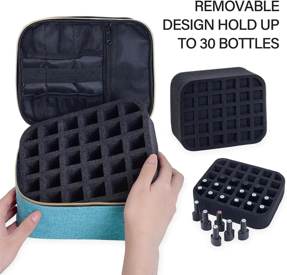 Nail Polish Organizer, Handheld Double Layer Nail Polish Storage with Adjustable Dividers, Holds 30 Bottles (15ml/0.5 fl.oz) for Nail Polish Lamp Manicure Tools and Essential Oil, Light Green