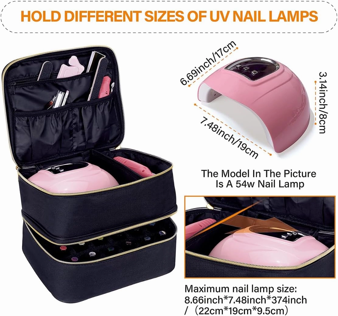 Nail Polish Organizer, Handheld Double Layer Organizer Holds 30 Bottles (15 ml/0.5 floz) with Adjustable Dividers for Nail Polish Small Manicure Lamp Manicure Tools Essential and Travel,Black