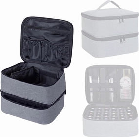 Nail Polish Organizer, Handheld Double Layer Organizer Holds 30 Bottles (15 ml/0.5 floz) with Adjustable Dividers for Nail Polish Small Manicure Lamp Manicure Tools Essential and Travel,Gray