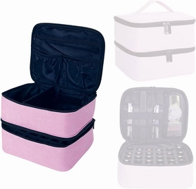 Nail Polish Organizer, Handheld Double Layer Organizer Holds 30 Bottles (15 ml/0.5 floz) with Adjustable Dividers for Nail Polish Small Manicure Lamp Manicure Tools Essential and Travel,Pink