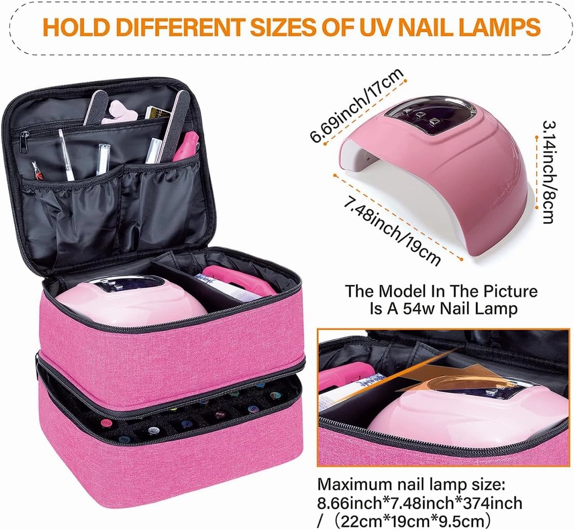 Nail Polish Organizer, Handheld Double Layer Organizer Holds 30 Bottles (15 ml/0.5 floz) with Adjustable Dividers for Nail Polish Small Manicure Lamp Manicure Tools Essential and Travel,Wine