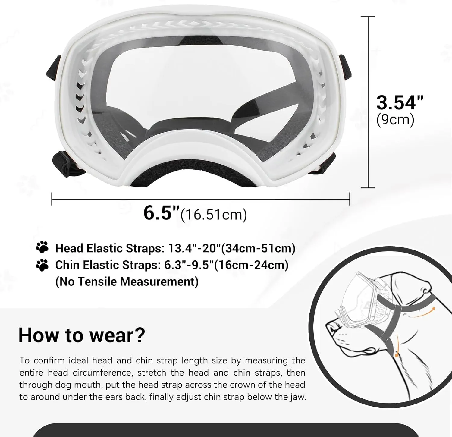 NAMSAN Clear Dog Goggles for Large Dogs, Wide Eyecup & Soft Frame, Anti-UV Sunglasses for Dogs Medium to Large Breed, Driving Dog Eye Protection, Windproof Dustproof, Adjustable, White Frame