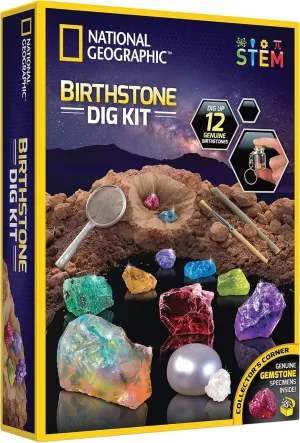NATIONAL GEOGRAPHIC Birthstone Dig Kit - Science Kit with 12 Genuine Birthstones, Includes a Real Diamond, Ruby, Sapphire, Pearl, & More, Gemstones and Crystals, Rock Collection (Amazon Exclusive)