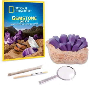 National Geographic Gemstone Dig Kit - Fascinating Gem Excavation Kits for Kids with Authentic Amethyst, Quartz and Tiger's Eye | STEM Educational Science Kits Gifts for 8  Year Old Boys and Girls