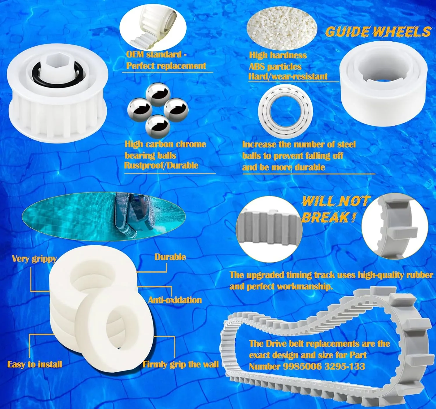 Nautilus cc Plus Replacement Parts 9985006-R2 Timing Track 6101611-R4 Climbing Ring Replacement 3884997-R6 Guide Wheels Pulley Gears Combo Kits for May-tronics Dol-phin Nautilus M200 DX3 Pool Robot