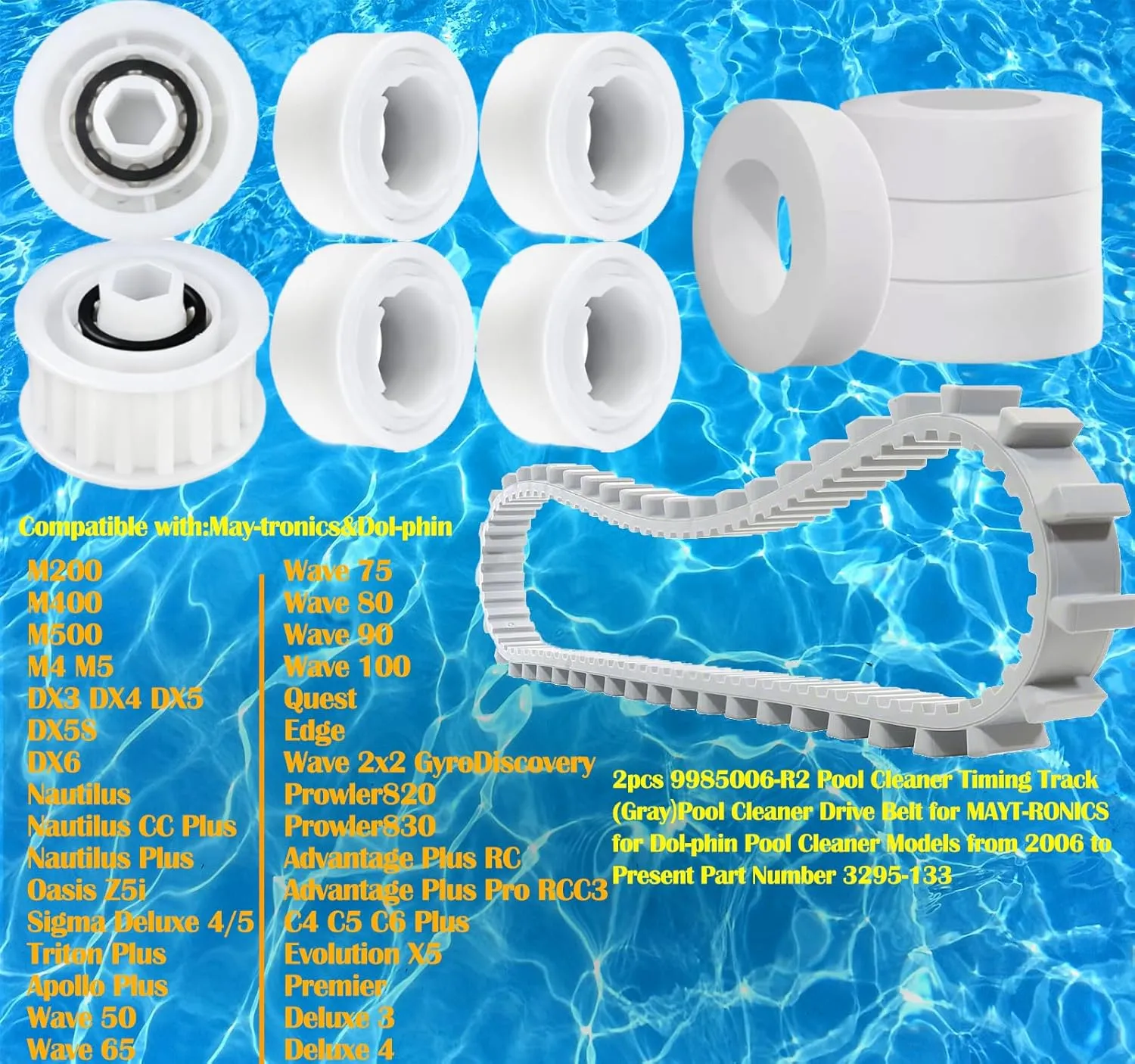 Nautilus cc Plus Replacement Parts 9985006-R2 Timing Track 6101611-R4 Climbing Ring Replacement 3884997-R6 Guide Wheels Pulley Gears Combo Kits for May-tronics Dol-phin Nautilus M200 DX3 Pool Robot