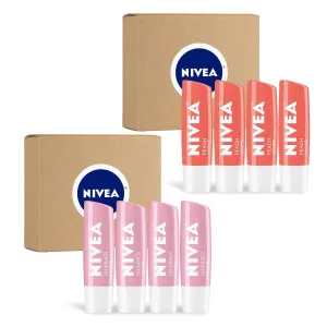 NIVEA Lip Balm Set with Shea Butter and Jojoba Oil, Peach Lip Care Tinted Lip Balm for Soft Lips, 0.17 Oz Stick (Pack of 4)   Shimmer Lip Care, Shimmer Lip Balm, 0.17 Oz Stick (Pack of 4)