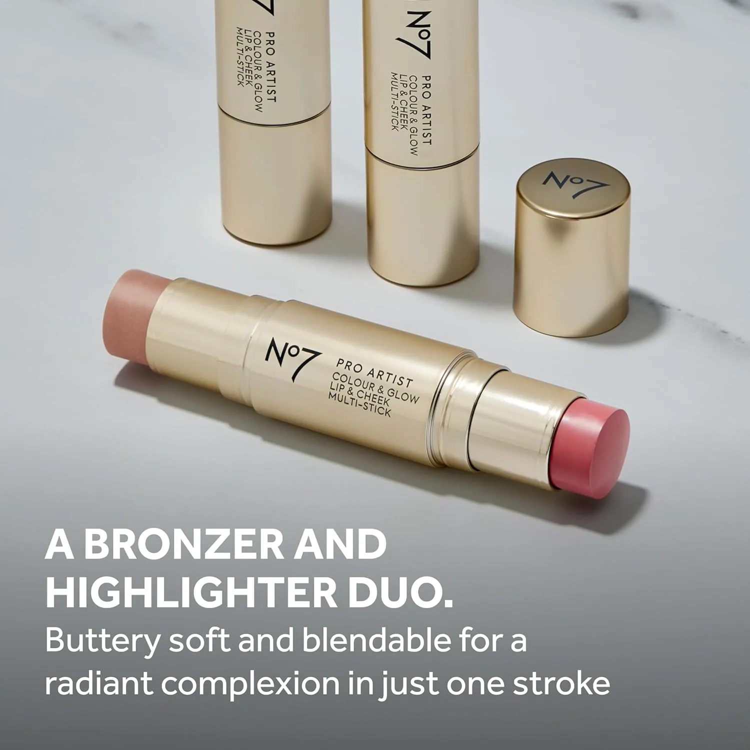 No7 Pro Artist Color & Glow Cream Blush Stick - Dual-Ended Blush for Cheeks, Eyes & Lips - Delivers Soft-Focus Radiance and Buildable Color - Soft Berry/Warm Glow (10g)