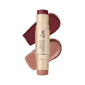 No7 Pro Artist Color & Glow Cream Blush Stick - Dual-Ended Blush for Cheeks, Eyes & Lips - Delivers Soft-Focus Radiance and Buildable Color - Soft Berry/Warm Glow (10g)