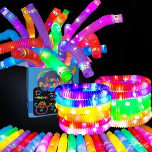 OceanWings 24PC Lights up Pop Tube Set for Kids Adults,Stretchy Tube Stress Relief Fidget Toys for Easter Day Classroom Prizes Birthda Concert Party Favor Supplies Treats for Boys Girls Toddlers