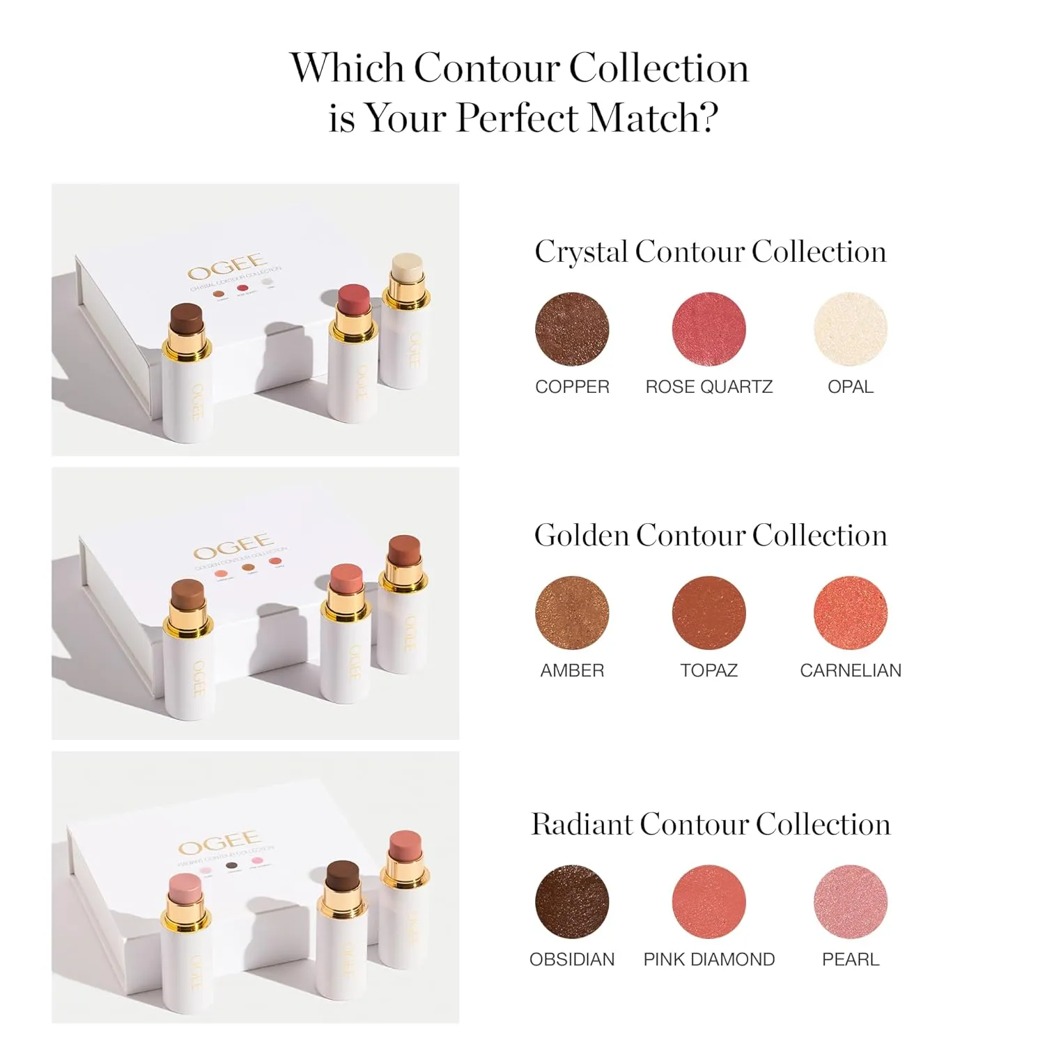 Ogee Face Stick Trio - Golden Contour Stick Makeup Collection - Certified Organic Bronzer, Blush Stick, and Highlighter Stick for a Flawless Look