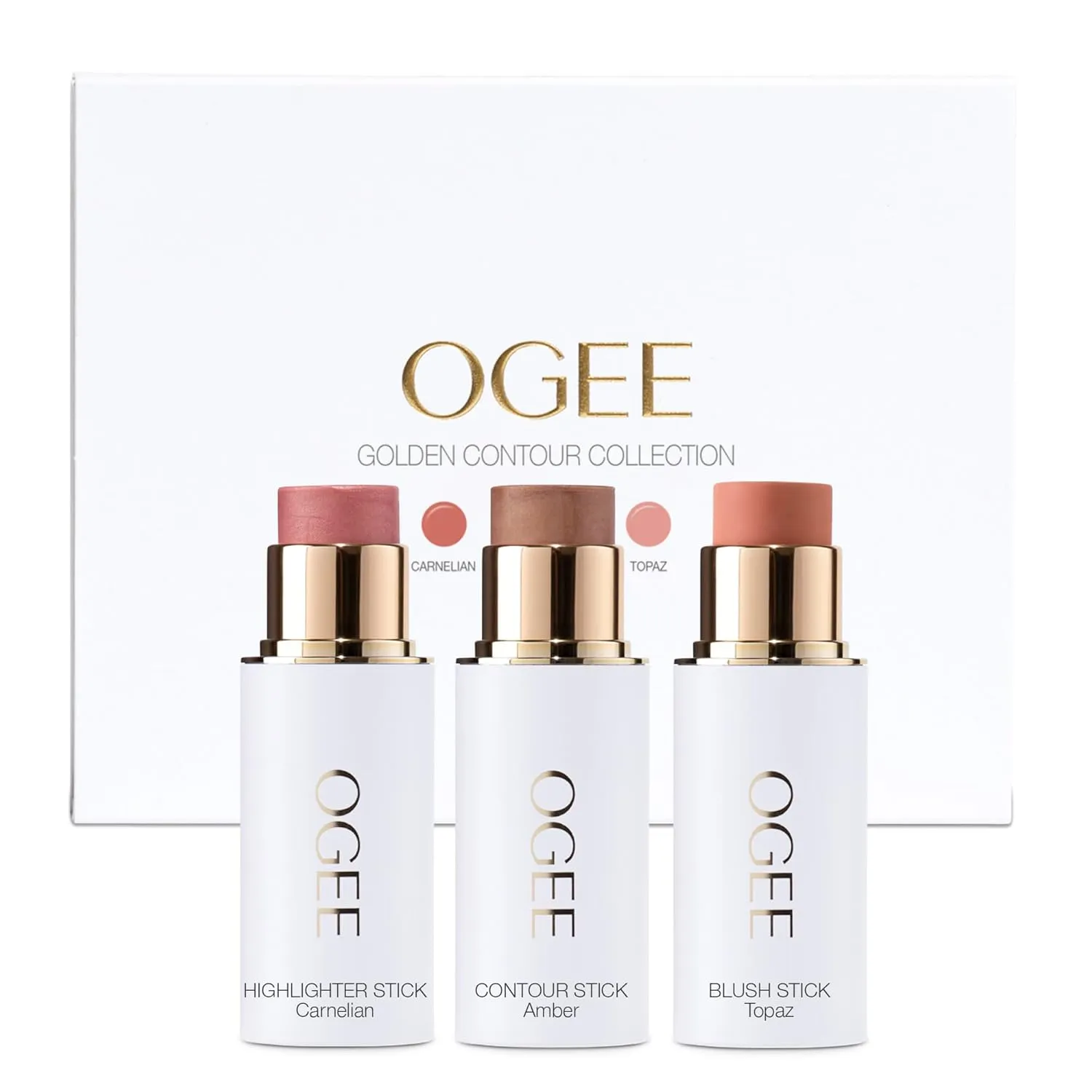 Ogee Face Stick Trio - Golden Contour Stick Makeup Collection - Certified Organic Bronzer, Blush Stick, and Highlighter Stick for a Flawless Look