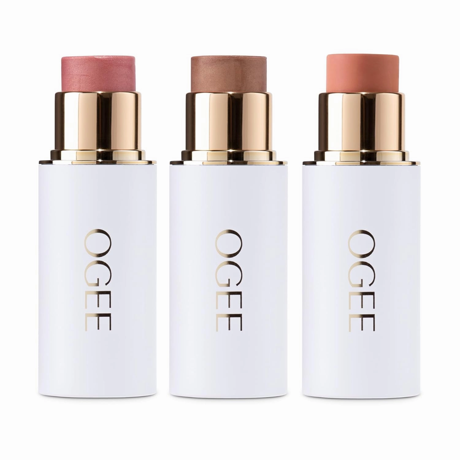 Ogee Face Stick Crystal Collection Trio - Contour Stick Makeup Collection - Certified Organic Contour Palette - Includes Bronzer Stick, Blush Stick & Highlighter Stick