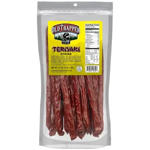 Old Trapper Teriyaki Snack Sticks, 17-Ounce Resealable Bag, Natural Wood Smoked Meat Sticks, 9 Grams of Protein and 150 Calories per Ounce (Pack of One)
