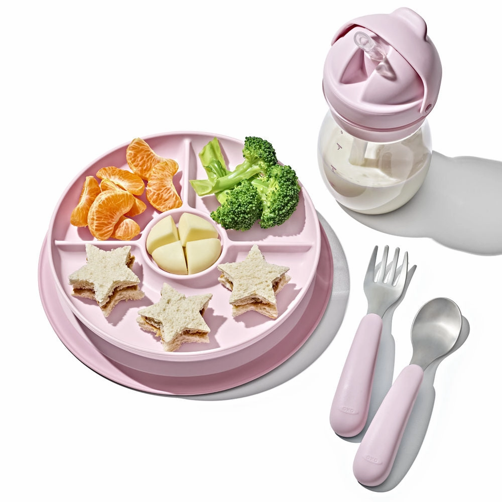 OXO Tot Stick & Stay Suction Divided Plate - Blossom