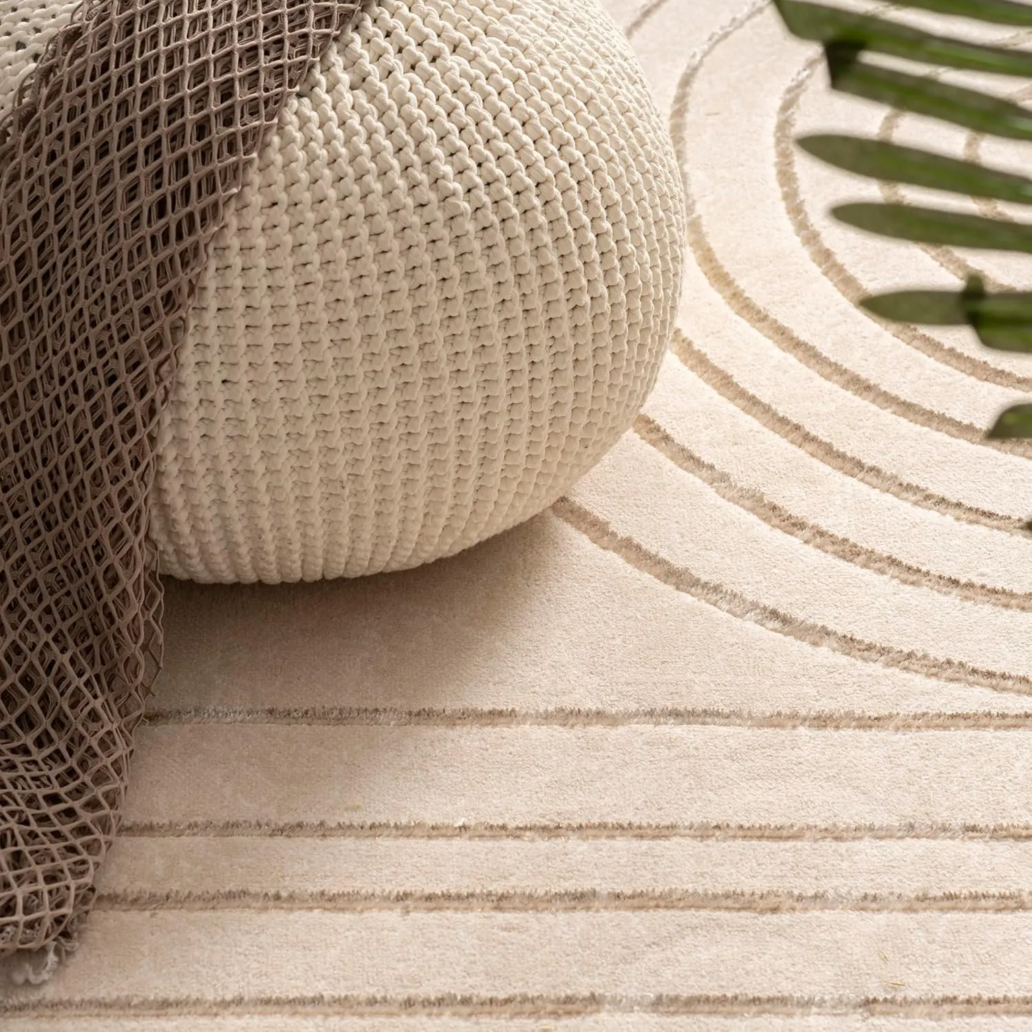 Paco Home Area Rug Boho Arch Pattern with Carved Lines in Beige Cream, Size: 2'8" x 4'11"