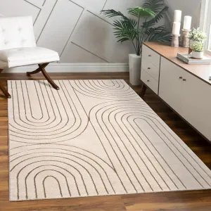 Paco Home Area Rug Boho Arch Pattern with Carved Lines in Beige Cream, Size: 2'8" x 4'11"
