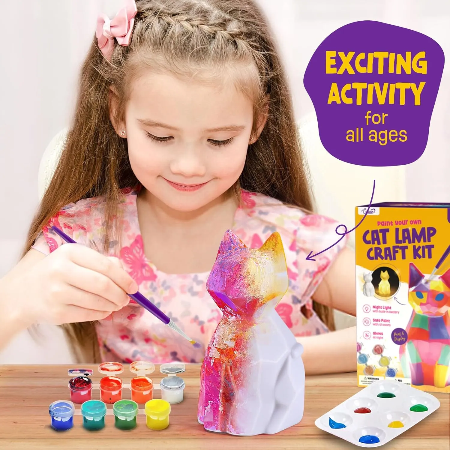 Paint Your Own Cat Lamp Kit, Art Supplies Arts & Crafts Kits, Painting kit for Kids 6-12, Arts and Crafts for Kids Ages 8-12, Toys Girls Boy Birthday Easter Gift Ages 3 4 5 6 7 8 9 10 11 12 