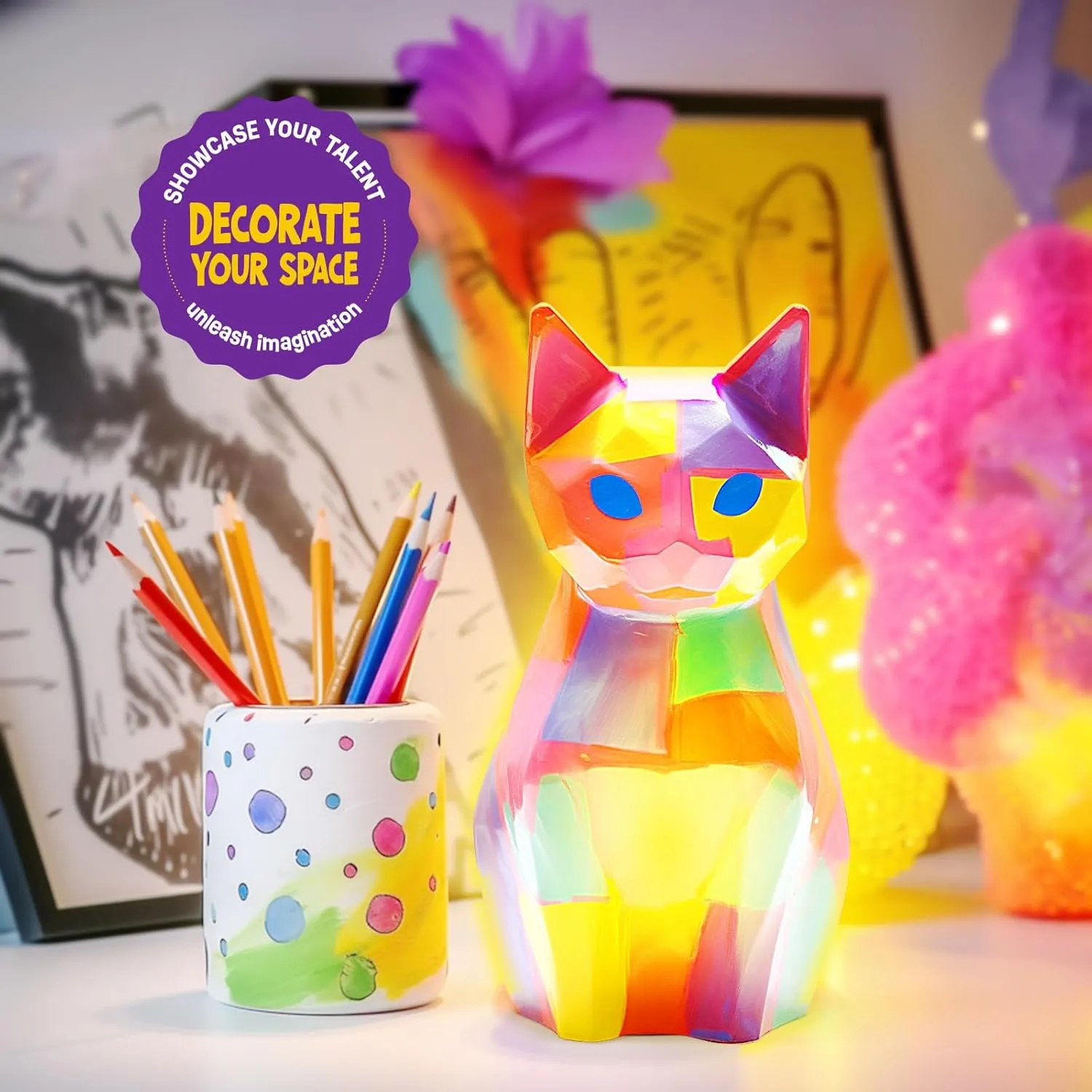 Paint Your Own Cat Lamp Kit, Art Supplies Arts & Crafts Kits, Painting kit for Kids 6-12, Arts and Crafts for Kids Ages 8-12, Toys Girls Boy Birthday Easter Gift Ages 3 4 5 6 7 8 9 10 11 12 