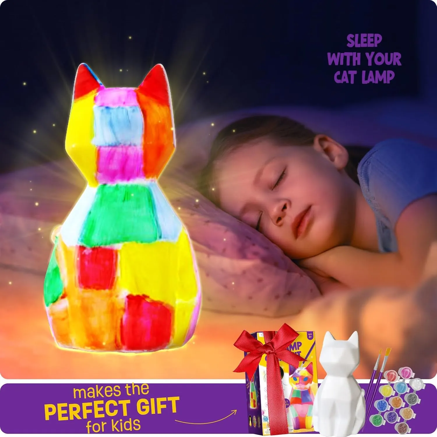 Paint Your Own Cat Lamp Kit, Art Supplies Arts & Crafts Kits, Painting kit for Kids 6-12, Arts and Crafts for Kids Ages 8-12, Toys Girls Boy Birthday Easter Gift Ages 3 4 5 6 7 8 9 10 11 12 