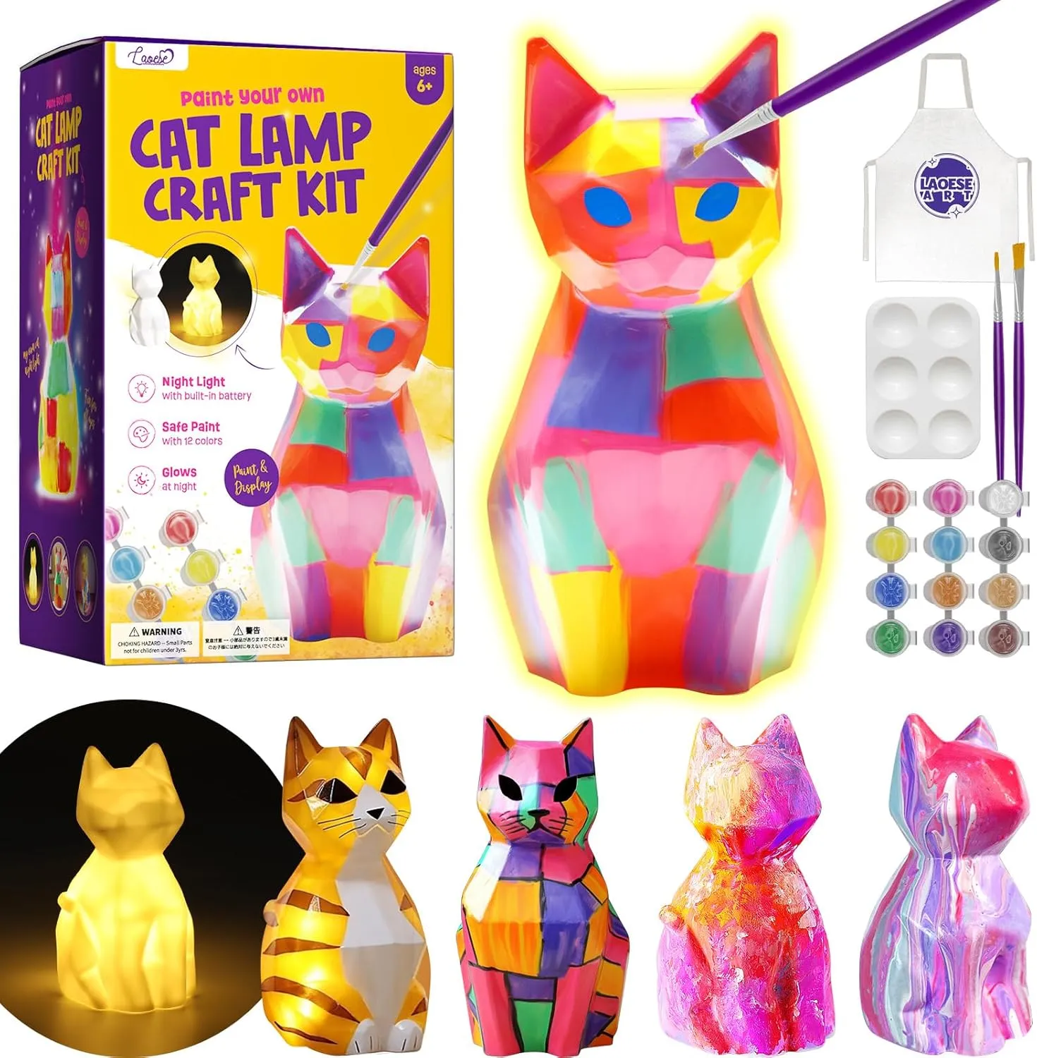 Paint Your Own Cat Lamp Kit, Art Supplies Arts & Crafts Kits, Painting kit for Kids 6-12, Arts and Crafts for Kids Ages 8-12, Toys Girls Boy Birthday Easter Gift Ages 3 4 5 6 7 8 9 10 11 12 