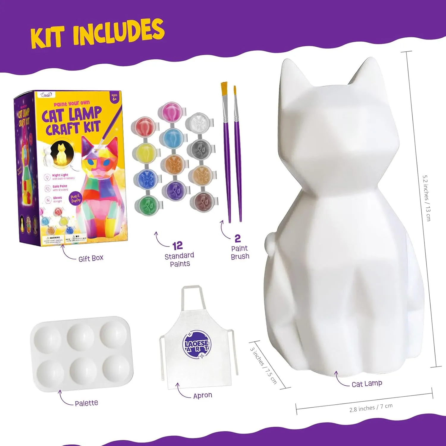 Paint Your Own Cat Lamp Kit, Art Supplies Arts & Crafts Kits, Painting kit for Kids 6-12, Arts and Crafts for Kids Ages 8-12, Toys Girls Boy Birthday Easter Gift Ages 3 4 5 6 7 8 9 10 11 12 