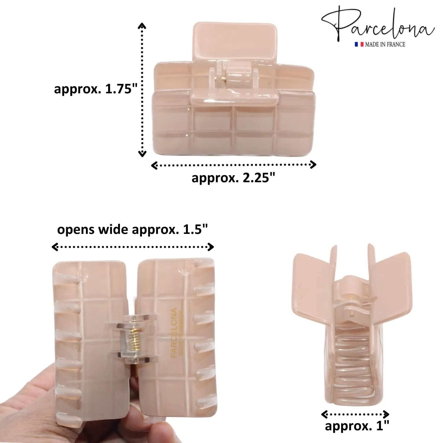Parcelona French Checkered Small 2 1/4" Celluloid Acetate Set of 2 No Slip Grip Strong Hold Jaw Hair Claw Clips for Women (Blush Pink and White)