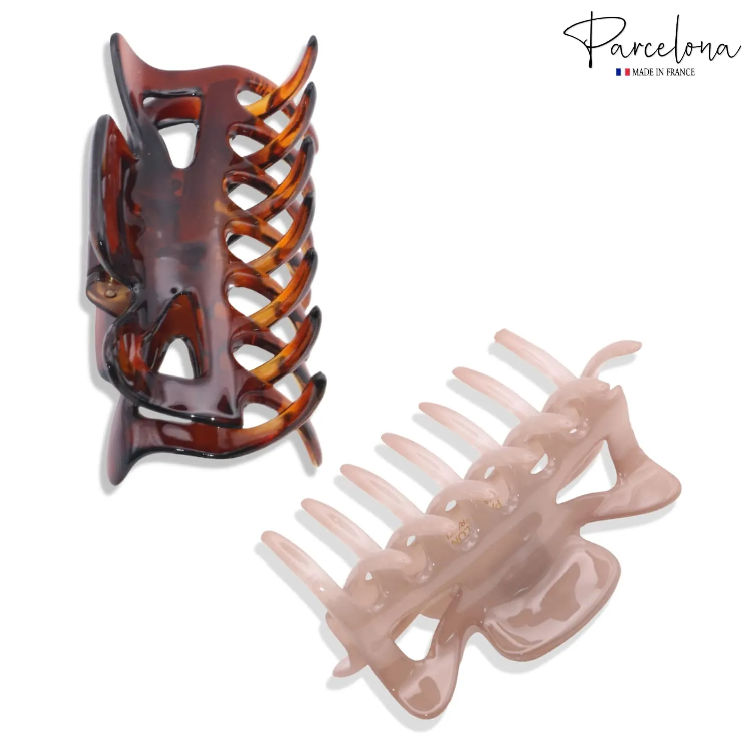 Parcelona French Classic Medium 3" Celluloid No Slip Grip Jaw Hair Claw Durable Styling Hair Accessories Women Strong Hold Girls Hair Claw Clips, Made in France (Blush Pink-Tortoise Shell)