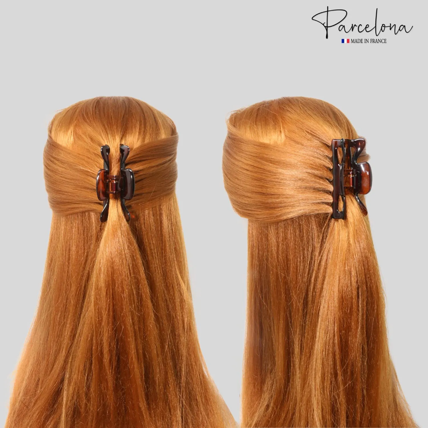 Parcelona French Classic Medium 3" Celluloid No Slip Grip Jaw Hair Claw Durable Styling Hair Accessories Women Strong Hold Girls Hair Claw Clips, Made in France (Blush Pink-Tortoise Shell)