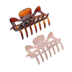 Parcelona French Classic Medium 3" Celluloid No Slip Grip Jaw Hair Claw Durable Styling Hair Accessories Women Strong Hold Girls Hair Claw Clips, Made in France (Blush Pink-Tortoise Shell)